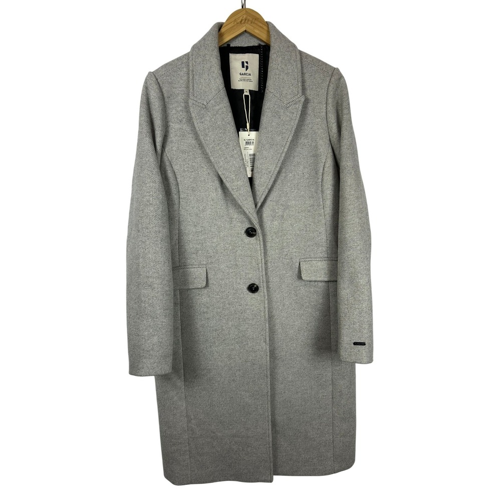 Garcia‎ Light Grey Melange Wool Blend Longline Overcoat Cocoon Coat XL